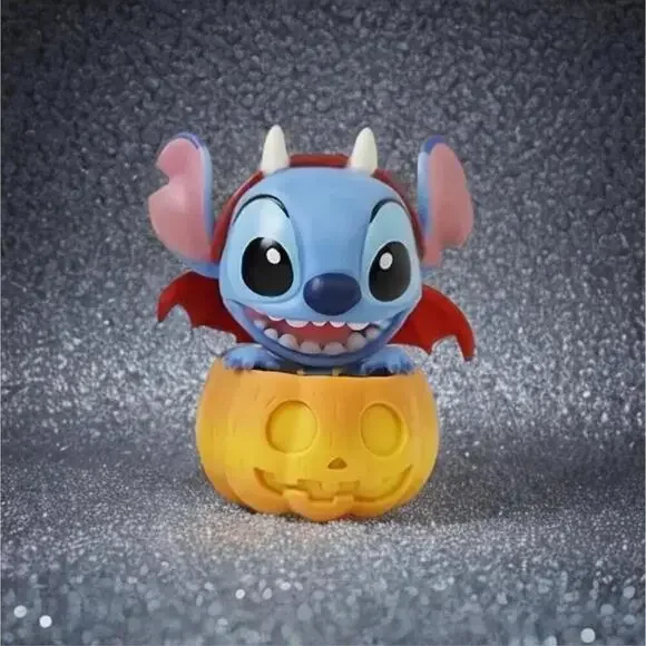 Stitch & Angel Figurine - Pink Halloween Devil In Pumpkin, Kawaii Spooky SET - Picture 2 of 5